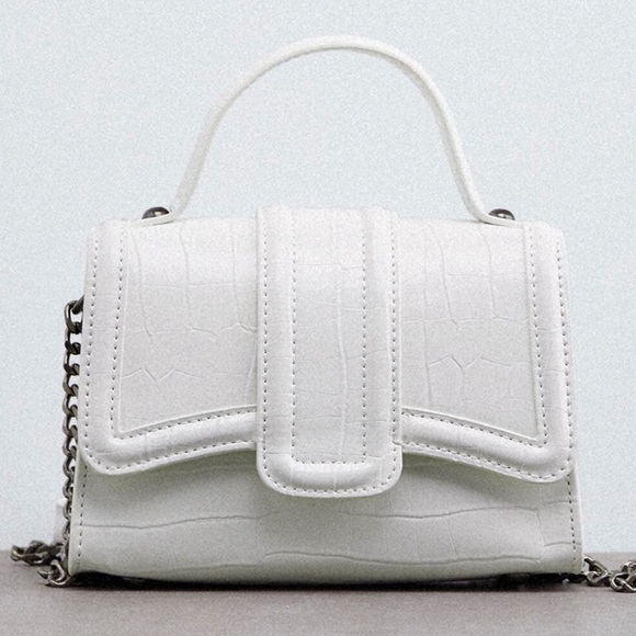 🌸Zara mini white flap croc imbossed bag - Picture 4 of 5
